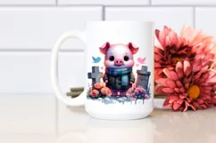 Vibrant Baby Pig with Grave Drawing | Sublimation Clipart Product Image 2