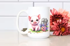 Vibrant Baby Pig with Grave Drawing | Sublimation Clipart Product Image 2