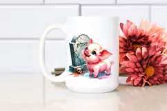 Vibrant Baby Pig with Grave Drawing | Sublimation Clipart Product Image 2