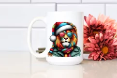 Lion Portrait with Santa Hat PNG Product Image 2