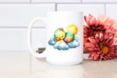 Colorful Duck Sleeping on Cloud Watercolor Clipart Product Image 2