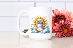 Cute Baby Unicorn in front of Golden Sun | Clipart Product Image 2