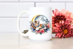 Baby Tiger Sleeping On the Moon with Flowers | Sublimation | Product Image 2