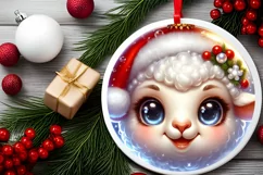 Christmas Lamb Round Ornament Sublimation PNG Product Image 2