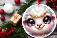 Christmas Lamb Round Sticker Sublimation PNG Product Image 2