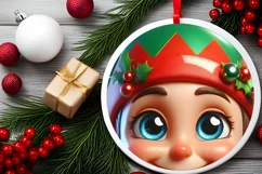 Christmas Elf Round Sticker Sublimation PNG Product Image 2