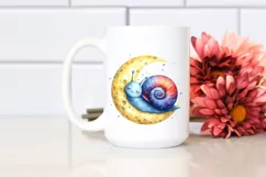 Vibrant Watercolor Baby Snail Sleeping on Moon Product Image 2