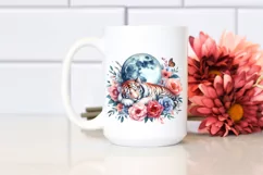 Vibrant Watercolor Pastel Tiger Sleeping on Moon with Product Image 2