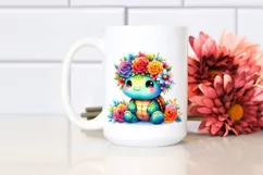 Vibrant Turtle Flower Crown Watercolor Clipart Product Image 1
