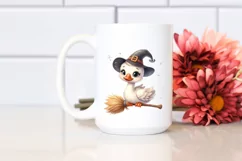 Cute Swan on Witch Broom Watercolor Clipart Product Image 2