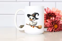 Cute Swan on Witch Broom Watercolor Clipart Product Image 2