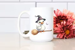 Cute Swan on Witch Broom Watercolor Clipart Product Image 2