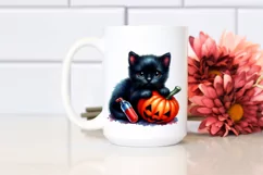 Cute Baby Black Cat Watercolor Clipart Product Image 1