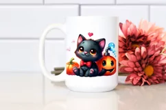 Cute Baby Black Cat Watercolor Clipart Product Image 1