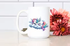Colorful Pastel Image of Baby Unicorn Napping on Cloud Product Image 2