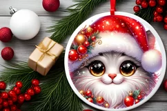 Christmas Kitten Round Ornament Sublimation PNG Product Image 2