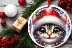 Christmas Kitten Round Sticker Sublimation PNG Product Image 2