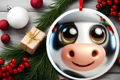 Christmas Cow Round Ornament Sublimation PNG Product Image 2