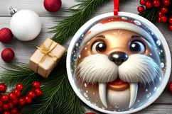 Christmas Walrus Round Ornament Sublimation PNG Product Image 2