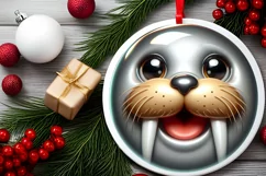 Christmas Walrus Round Sticker Sublimation PNG Product Image 2