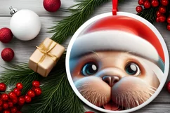 Christmas Walrus Round Sticker Sublimation PNG Product Image 2
