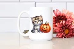 Cute Baby Kitten Sitting with Halloween Pumpkin, PNG Product Image 2