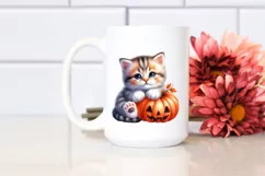 Cute Baby Kitten Holding Halloween Pumpkin, Transparent PNG Product Image 2