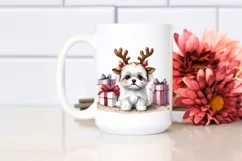 Baby Maltese with Reindeer Horns PNG Product Image 2