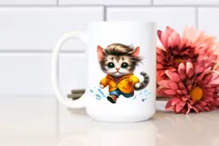 Goofy Cat Running in Watercolor PNG Product Image 2