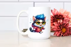 Goofy Cat Running in Watercolor PNG Product Image 2