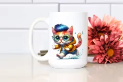 Goofy Cat Running in Watercolor PNG Product Image 2