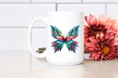 Abstract Vibrant Watercolor Butterfly with Plant Leaves, PNG Product Image 2