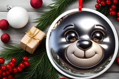 Christmas Bear Round Ornament Sublimation PNG Product Image 2