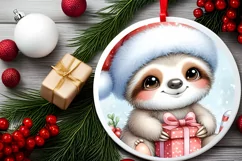 Winter Dressed Baby Sloth Round Ornament Sublimation PNG Product Image 2