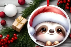 Winter Dressed Baby Sloth Round Ornament Sublimation PNG Product Image 2