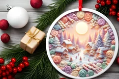 Molten Candy Christmas Scene Round Ornament Sublimation PNG Product Image 2