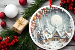 Molten Candy Christmas Scene Round Ornament Sublimation PNG Product Image 2
