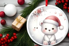 Winter Dressed Baby Bear Round Ornament Sublimation PNG Product Image 2