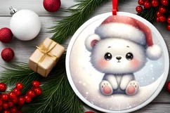 Winter Dressed Baby Bear Round Ornament Sublimation PNG Product Image 2