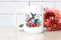 Vibrant Hummingbird in Teacup | Clipart Product Image 2