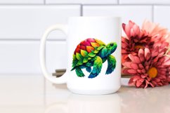 Vibrant Watercolor Turtle with Plant Leaves, PNG Product Image 2