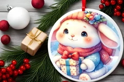 Winter Dressed Baby Bunny Round Ornament Sublimation PNG Product Image 2