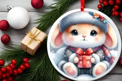 Winter Dressed Baby Bunny Round Ornament Sublimation PNG Product Image 2
