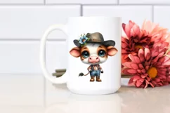 Watercolor Baby Cow Big Eyes Hat Boots Flower Product Image 2