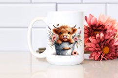 Cute Baby Highland Cow with Wooden Bucket PNG Product Image 2