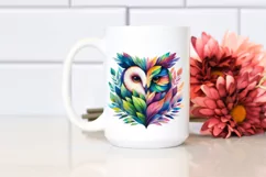 Abstract Vibrant Watercolor Owl with Plant Leaves, PNG Product Image 2