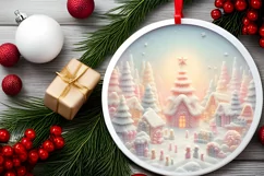 Molten Candy Christmas Scene Round Ornament Sublimation PNG Product Image 2