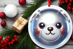 Christmas Bear Round Ornament Sublimation PNG Product Image 2