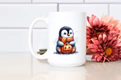 Cute Baby Penguin Sitting with Halloween Pumpkin, PNG Product Image 2