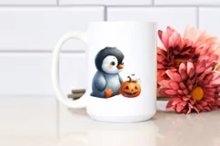 Cute Baby Penguin Sitting with Halloween Pumpkin, PNG Product Image 2